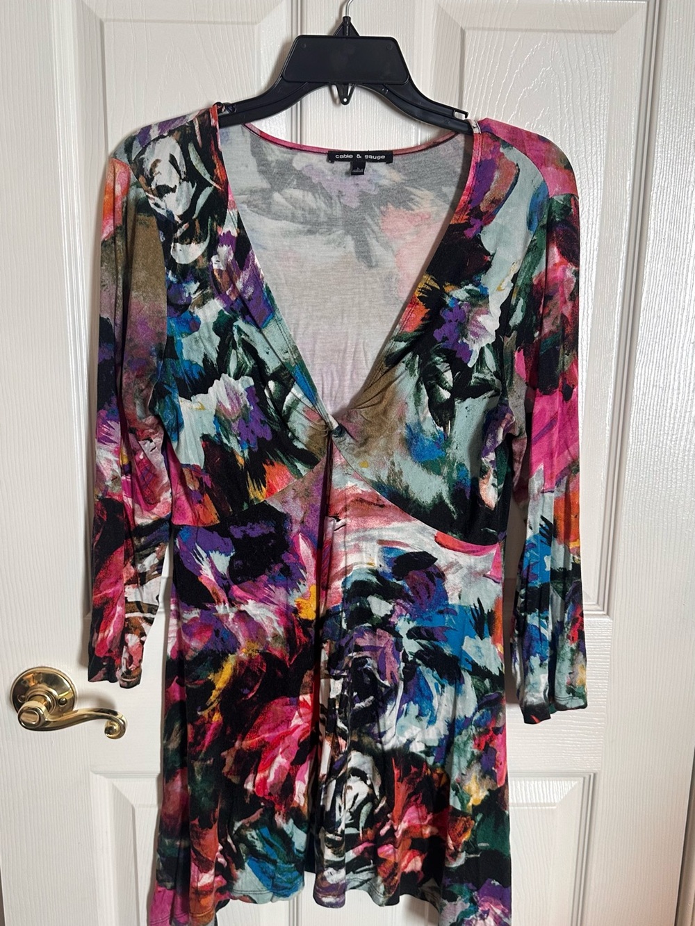 Cable & Gauge Multicolor Floral V-Neck Shirt or Dress with Pink and Blue Accents